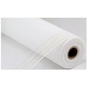 10" Tinsel Border Stripe Mesh Ribbon: White (10 Yards)