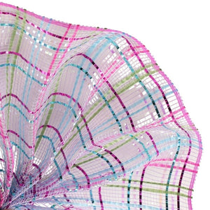 10" Vertical Foil Plaid Mesh Ribbon: Lavender/Pink/Turquoise/Lime