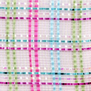 10" Vertical Foil Plaid Mesh Ribbon: Lavender/Pink/Turquoise/Lime