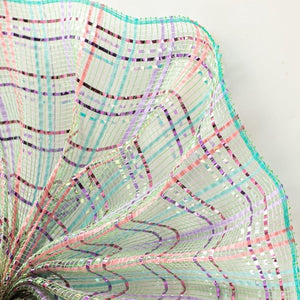 10" Vertical Foil Plaid Mesh Ribbon: Lime/Pink/Blue/Lavender