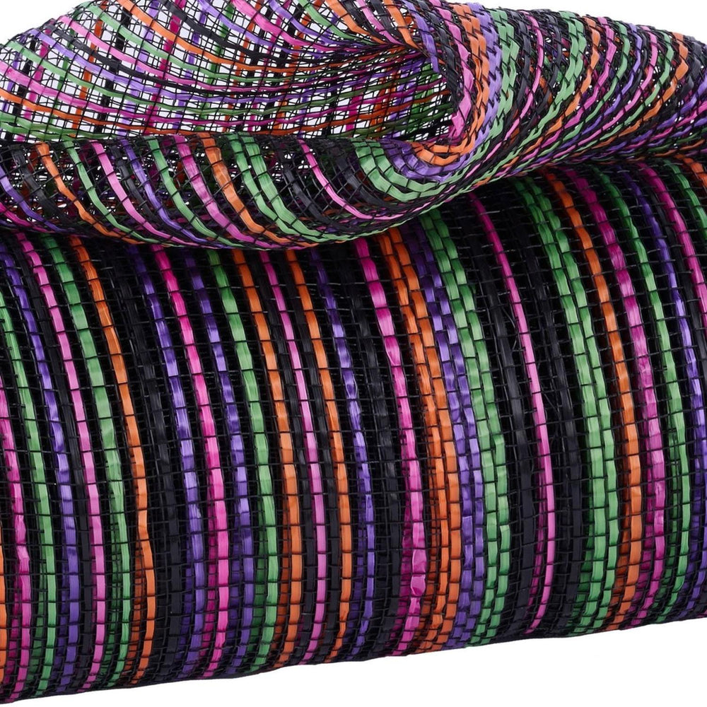 10" Vertical Multicolor Stripe Mesh: Black/Orange/Purple (10 Yards)