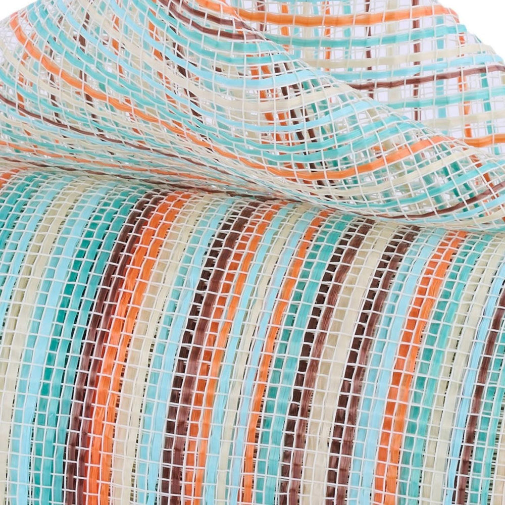 10" Vertical Multicolor Stripe Mesh: Blue/Orange/Teal (10 Yards)