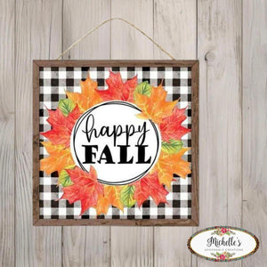 10" Wooden Sign: Happy Fall Leaf