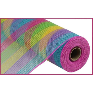 10.25" Faux Jute Small Stripe Mesh Ribbon: Hot Pink, Lavender, Green, Yellow, Turquoise (10 Yards)