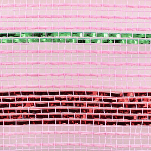 10.25" Poly Faux Jute Metallic Mesh Ribbon: Lt Pink/Red/Emerald (10 Yards)
