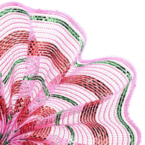 10.25" Poly Faux Jute Metallic Mesh Ribbon: Lt Pink/Red/Emerald (10 Yards)