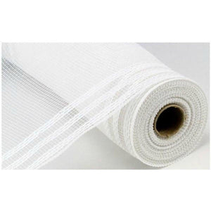 10.5" Border Stripe Metallic Mesh Ribbon: White (10 Yards)
