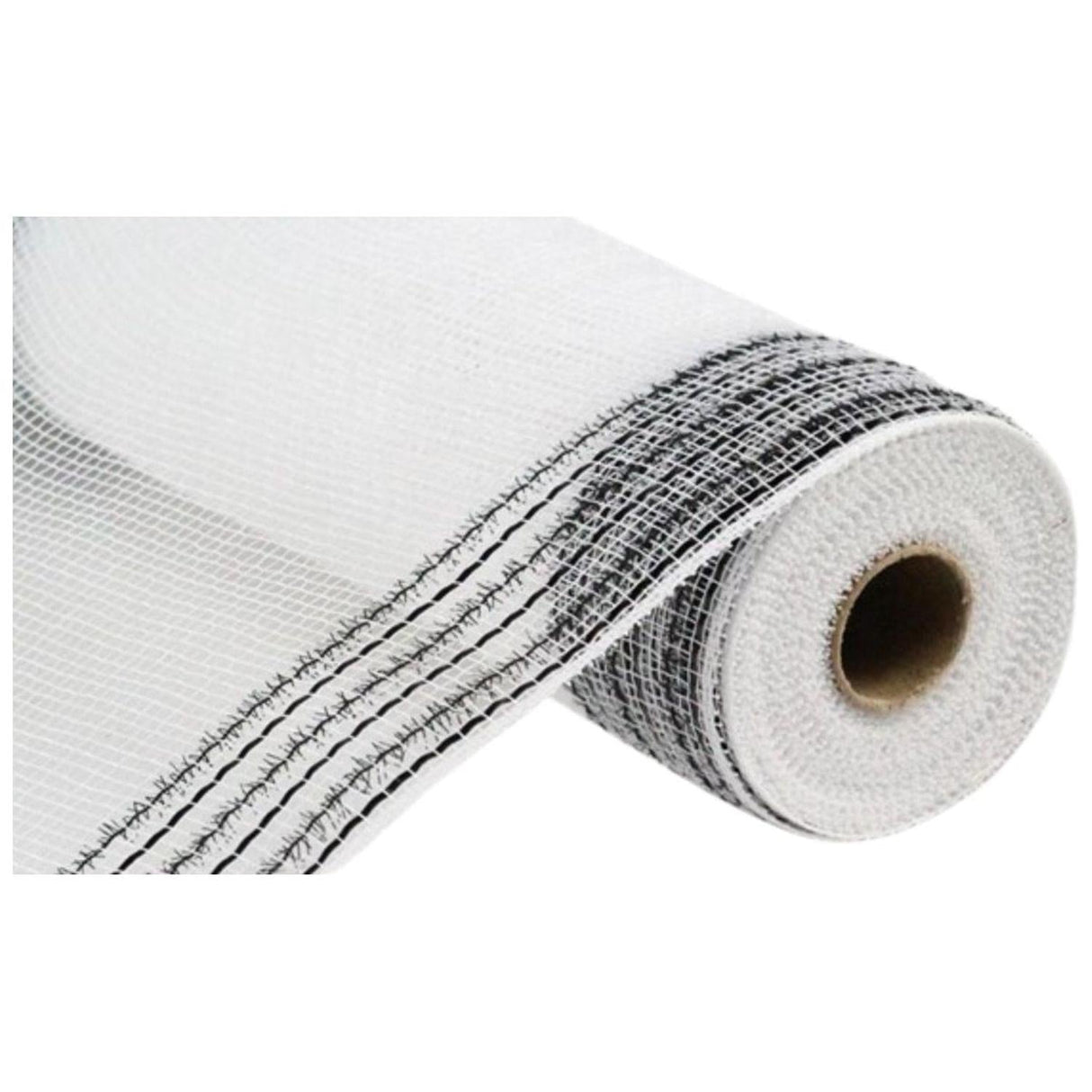10.5" Border Stripe Tinsel Mesh Ribbon: White/Black (10 Yards)