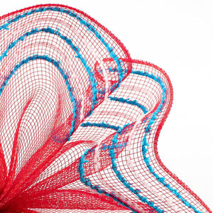 10.5" Drift Border Mesh Ribbon: Red/Turquoise (10 Yards)