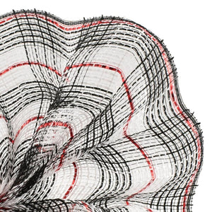 10.5" Faux Jute Check Foil Mesh Ribbon: Black/Red (10 Yards)