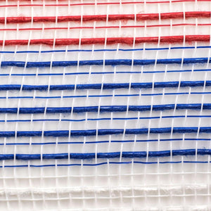10.5" Faux Jute Stripe Mesh Ribbon: Red, White & Blue (10 Yards)