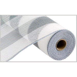 10.5" Faux Jute Wide Stripe Mesh Ribbon: White & Grey (10 Yards)