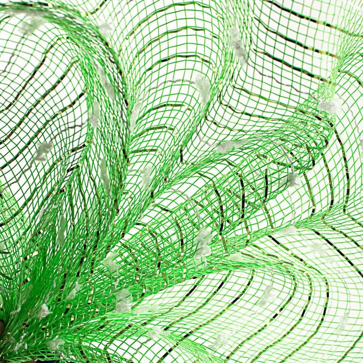 10.5" Metallic Cotton Ball Mesh Ribbon: Lime Green/White (10 Yards)