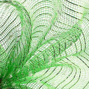 10.5" Metallic Cotton Ball Mesh Ribbon: Lime Green/White (10 Yards)