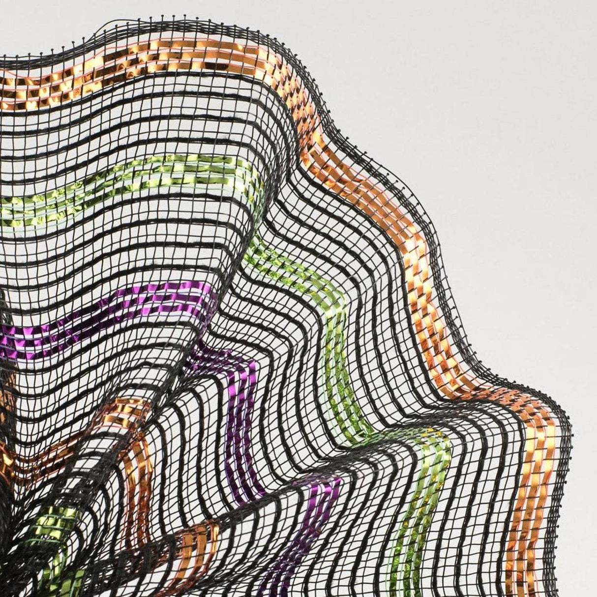 10.5" Metallic Poly Faux Jute Mesh Ribbon: Black/Orange/Purple/Lime (10 Yards)