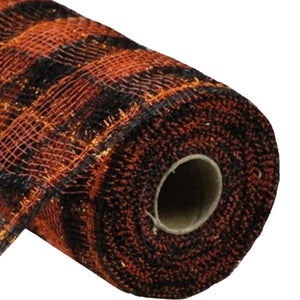 10.5" Poly Deco Tinsel Mesh Ribbon: Orange/Black (10 Yards)