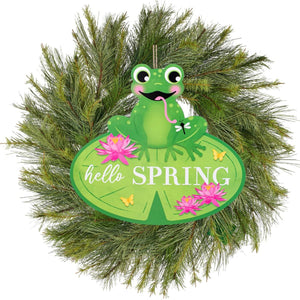 11" Hello Spring Frog Sign