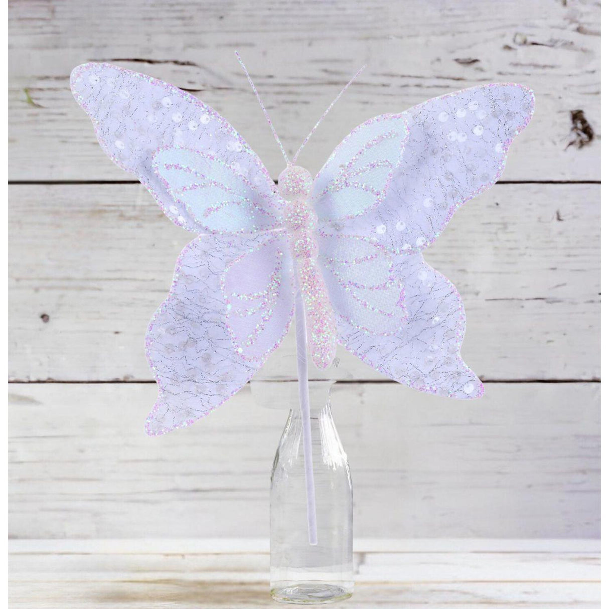 12" Iridescent Sequin Butterfly: White