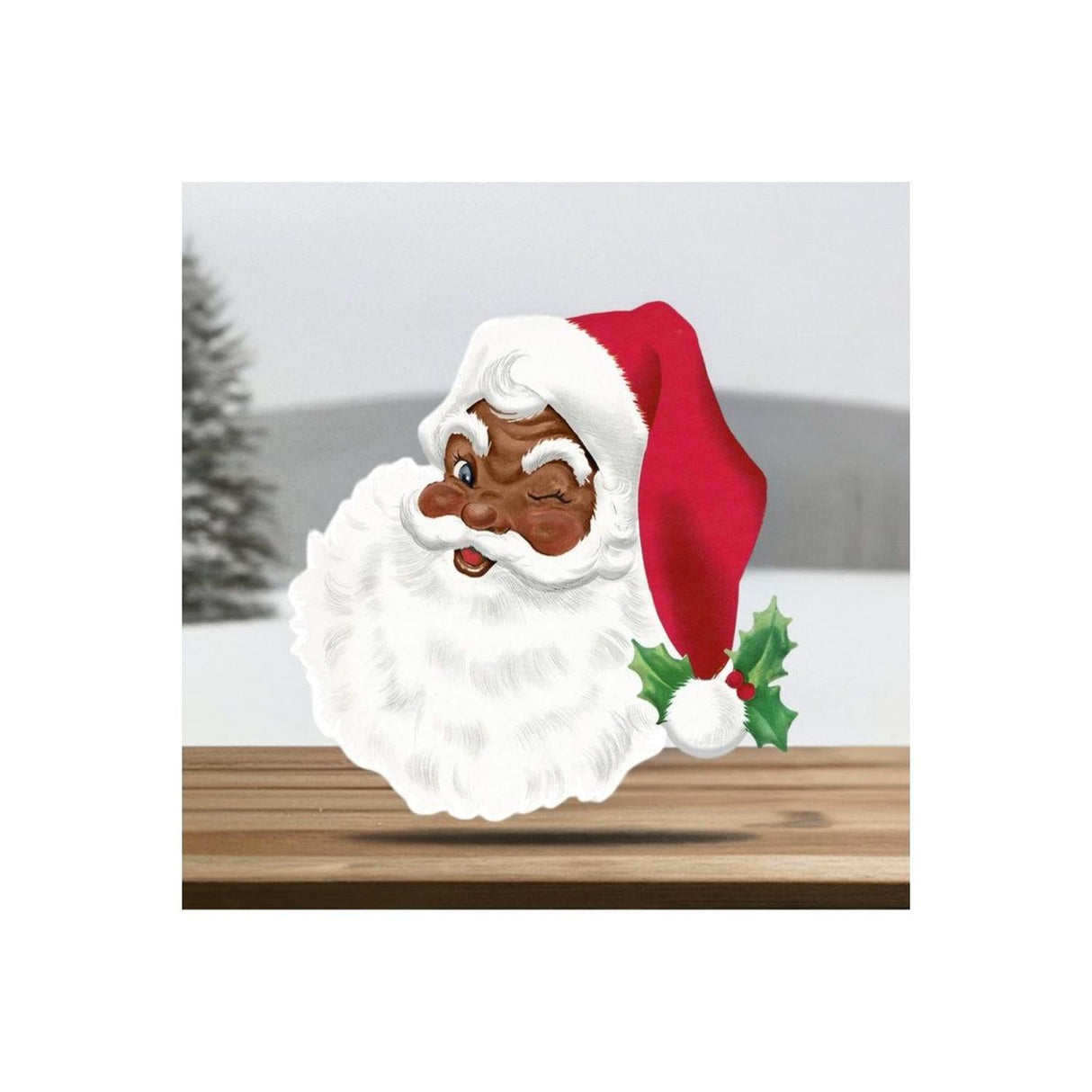 12" Metal Embossed African Santa Face