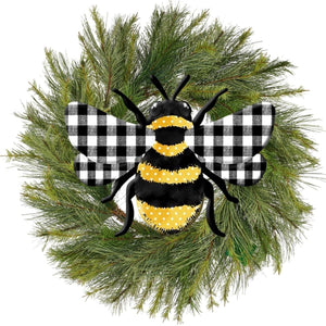 12" Metal Embossed Bee Hanger: Plaid Check