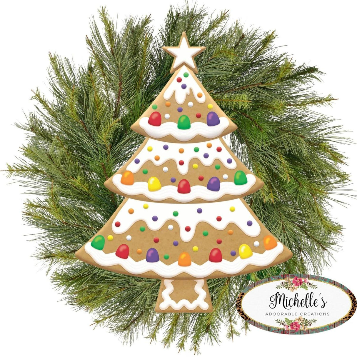 12" Metal Embossed Hanger: Gingerbread Tree Gumdrops
