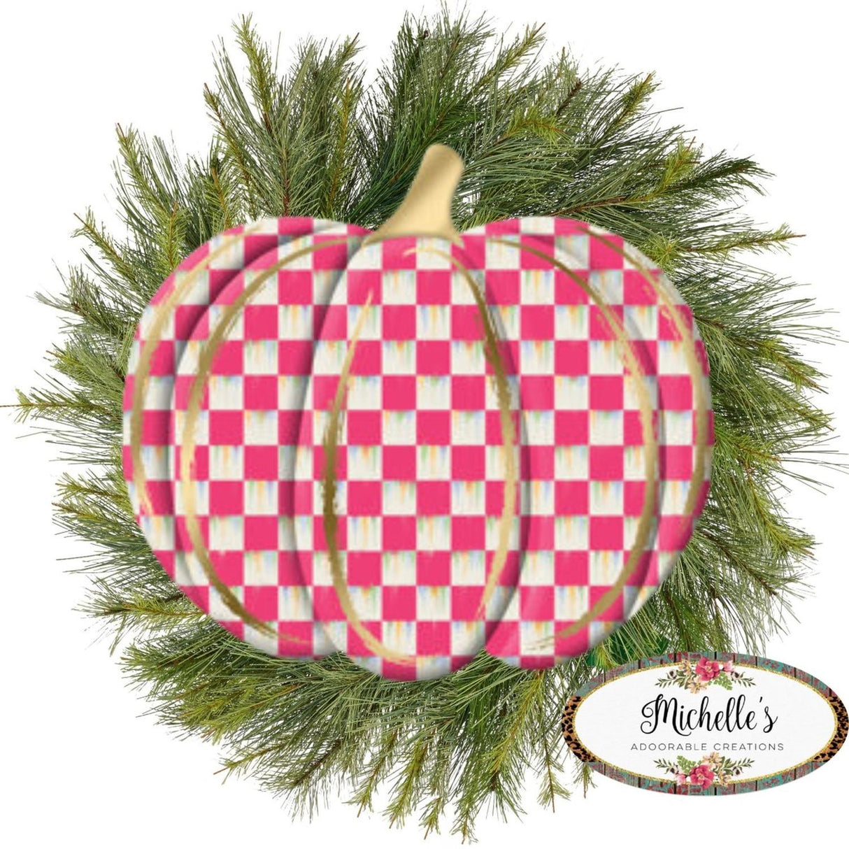 12" Metal Embossed Hanger: Hot Pink Check