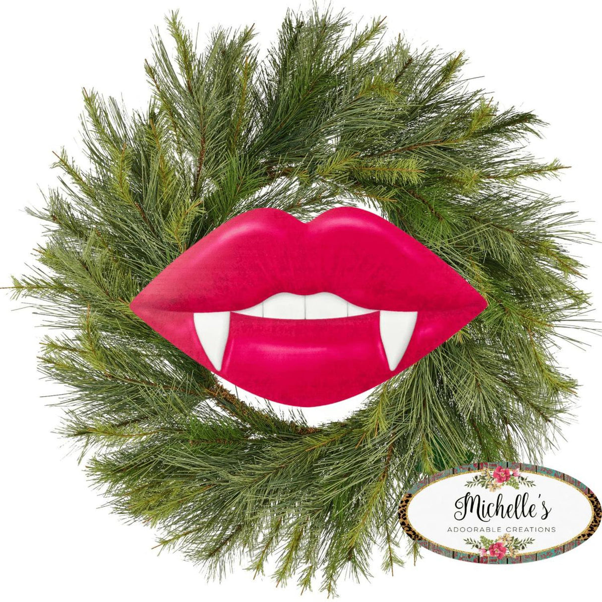 12" Metal Embossed Hanger: Vampire Lips Hot Pink