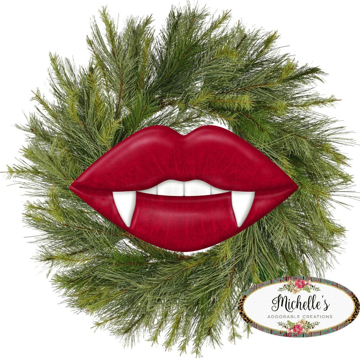 12" Metal Embossed Hanger: Vampire Lips Red