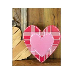 12" Metal Embossed Heart Hanger: Red/Pink Plaid