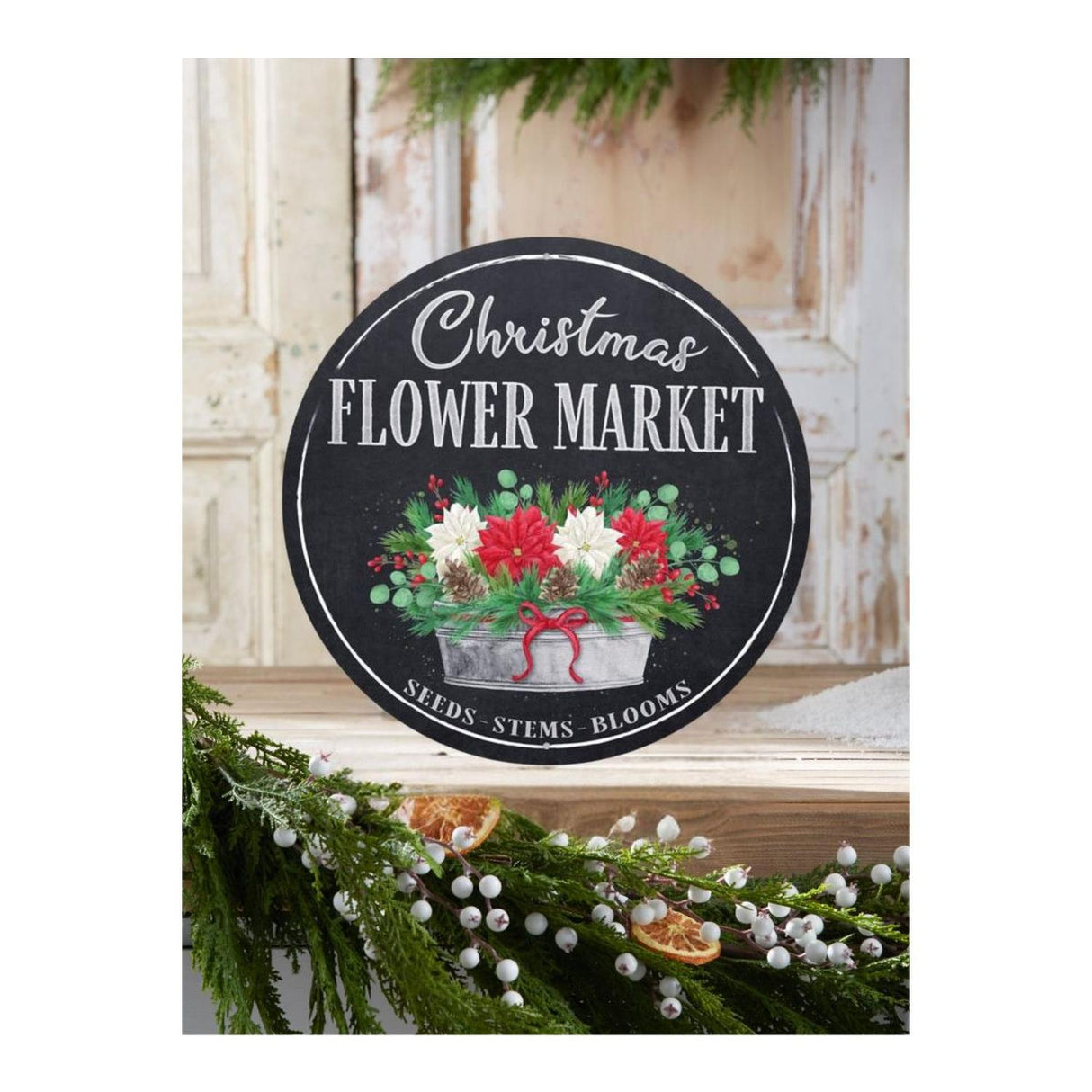 12" Metal Round Sign: Christmas Market