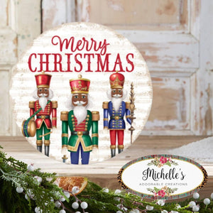 12" Metal Round Sign: Dark Nutcracker Merry Christmas