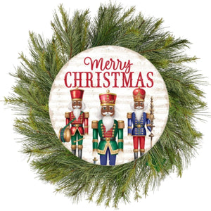 12" Metal Round Sign: Dark Nutcracker Merry Christmas