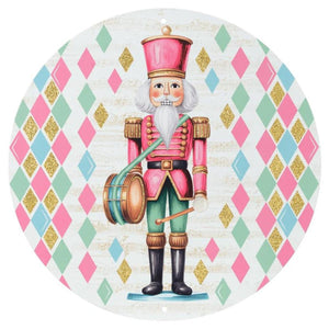 12" Metal Round Sign: Glitter Pastel Nutcracker