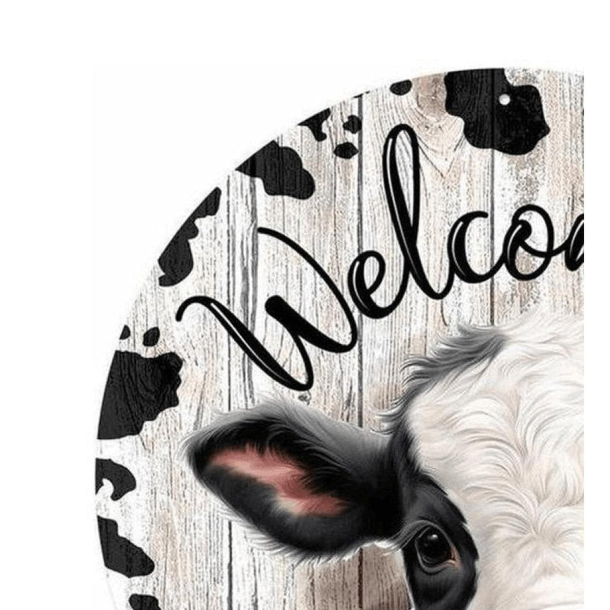 12" Metal Round Sign: Welcome Black Calf