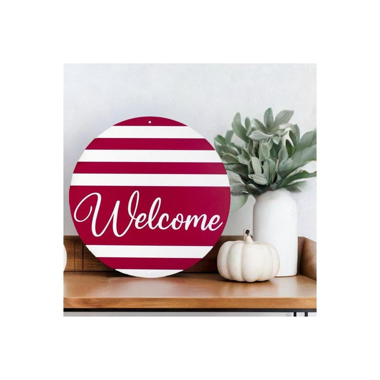12" Metal Sign: Welcome Red Stripes