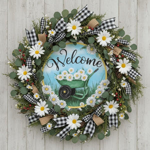 12" Metal Sign: Welcome Wheelbarrow