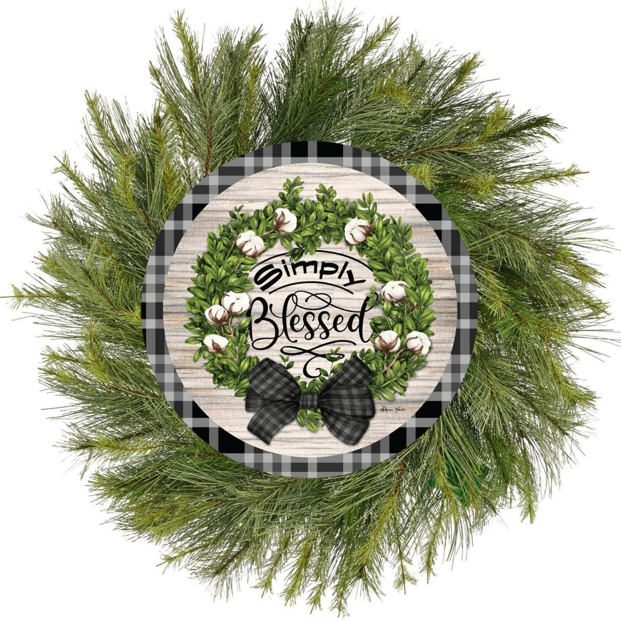 12" Waterproof Round Sign: Cotton Pod Simply Blessed