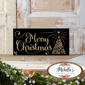 12" Wooden Sign: Glitter Christmas Swirl Tree