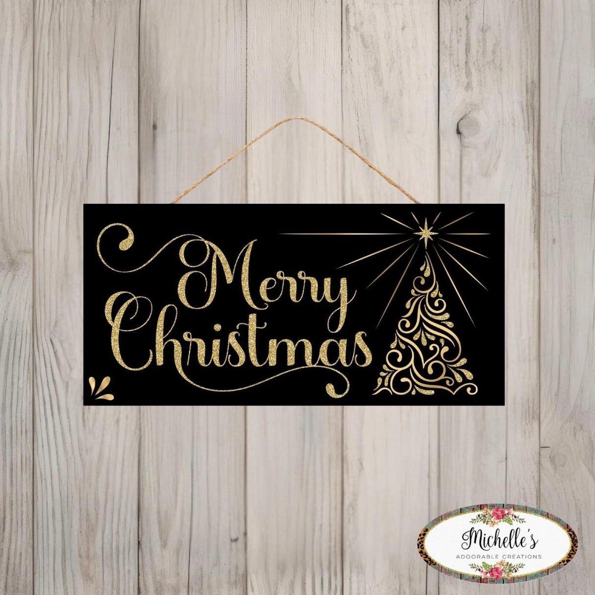 12" Wooden Sign: Glitter Christmas Swirl Tree