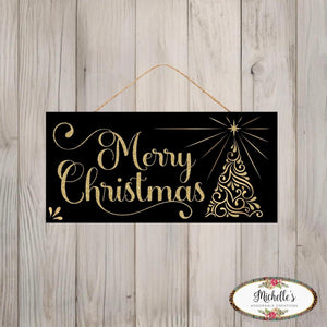 12" Wooden Sign: Glitter Christmas Swirl Tree