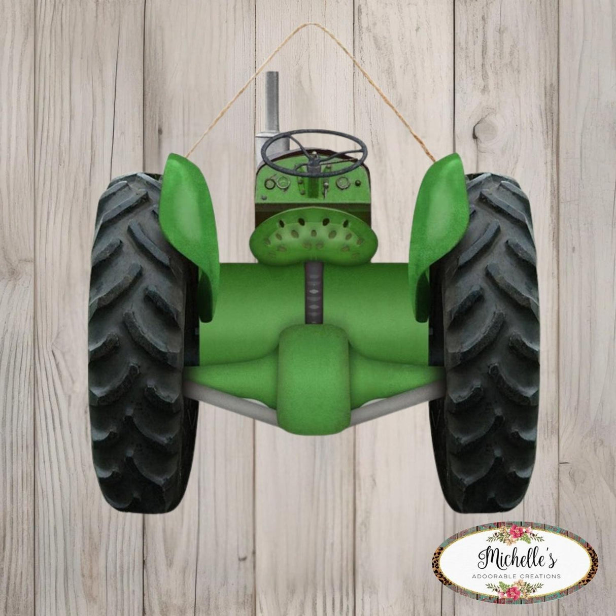 12" Wooden Sign: Green Tractor