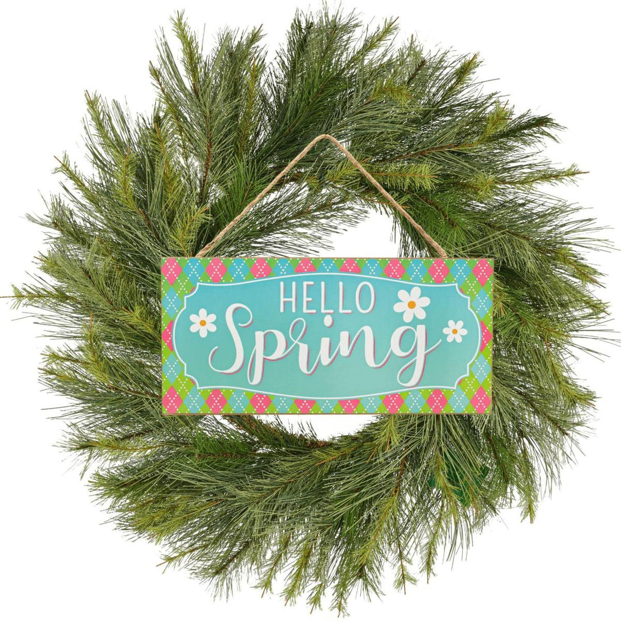 12" Wooden Sign: Hello Spring Flower