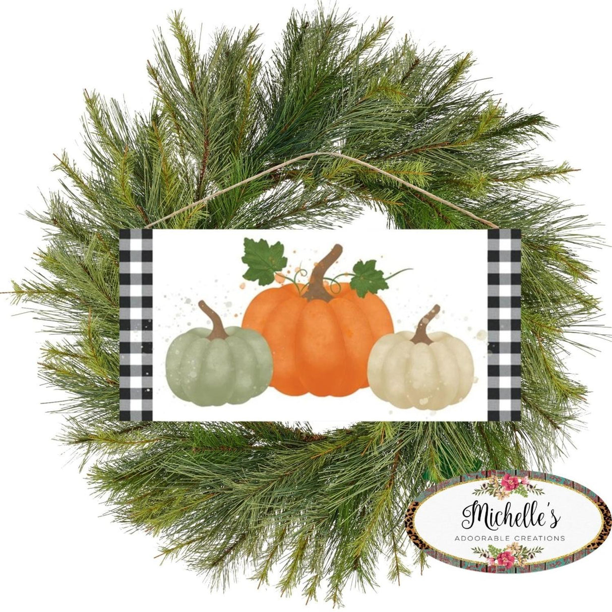 12" Wooden Sign: Watercolor Pumpkins