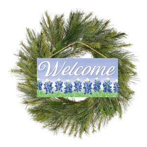 12" Wooden Sign: Welcome Bluebonnets Light Blue