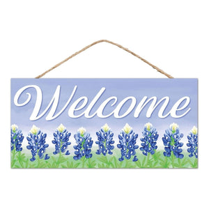 12" Wooden Sign: Welcome Bluebonnets Light Blue