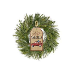 12" Wooden Tag Sign: God Bless America
