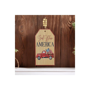 12" Wooden Tag Sign: God Bless America