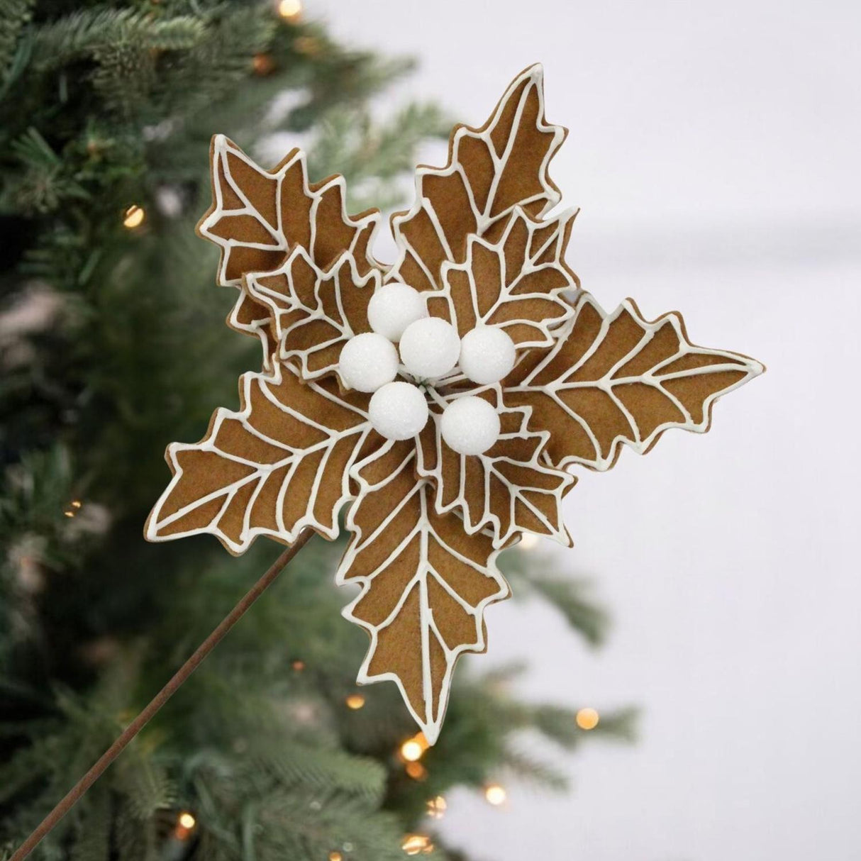 13" Gingerbread Poinsettia Pick