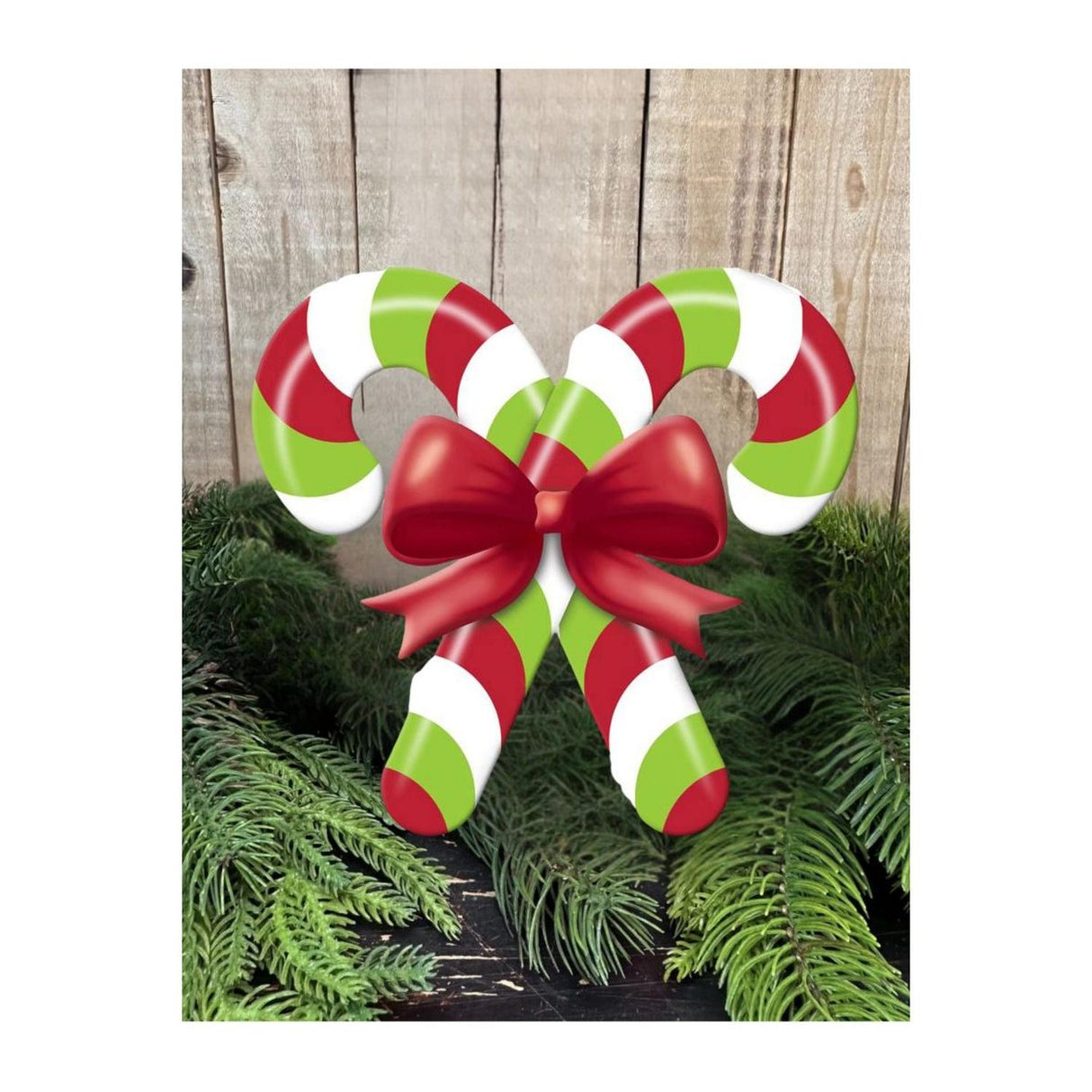 13" Metal Embossed Candy Canes: Lime Green/Red