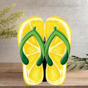 13" Metal Embossed Flip Flops: Lemon